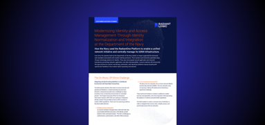 A document titled Modernizing Identity and Access Management Through Identity Normalization and Integration at the Department of the Navy, with the Radiant Logic logo and a blue and white design.