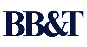 The image shows the BB&T logo with large, bold, dark blue letters BB&T on a light gray background.