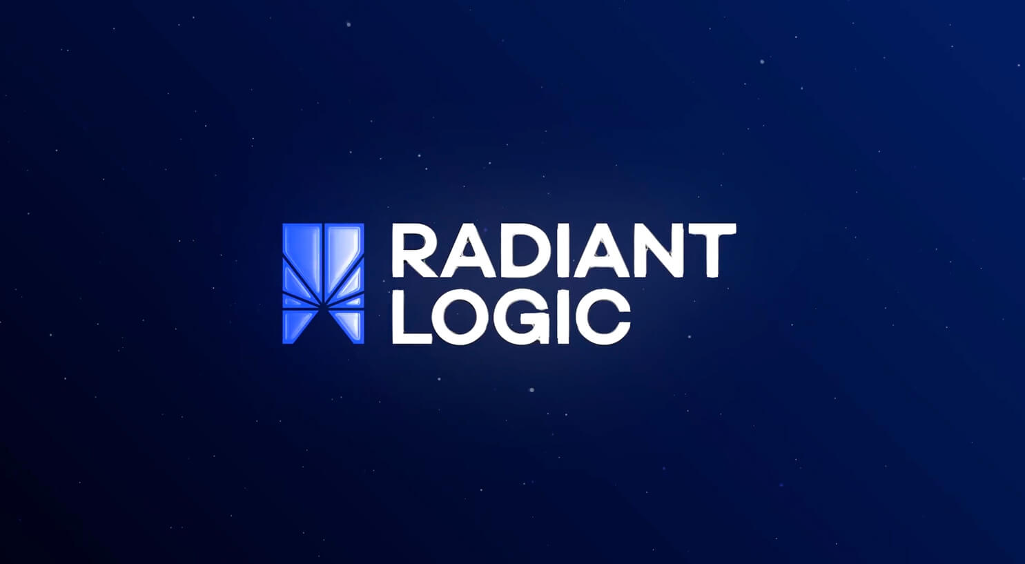 Radiant Logic logo featuring a blue abstract geometric symbol next to the company name RADIANT LOGIC in bold white text on a dark blue background with small light spots resembling stars, reflecting its focus on identity data solutions.