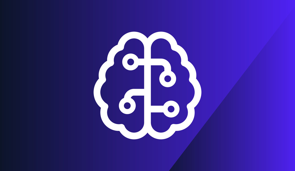 A white outline of a brain with circuit-like lines inside, symbolizing artificial intelligence, on a blue and purple gradient background. Request a Demo to See Radiant Logic In Action.