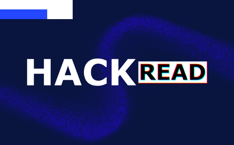The word HACKREAD appears on a dark blue background, with HACK in white letters and READ in black letters with a glitch effect, resembling the bold style of Radiant Logic News.