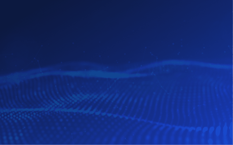 Abstract blue background featuring wavy lines and dotted patterns, evoking a sense of digital technology and connectivity, with subtle light effects on a gradient blue backdrop.